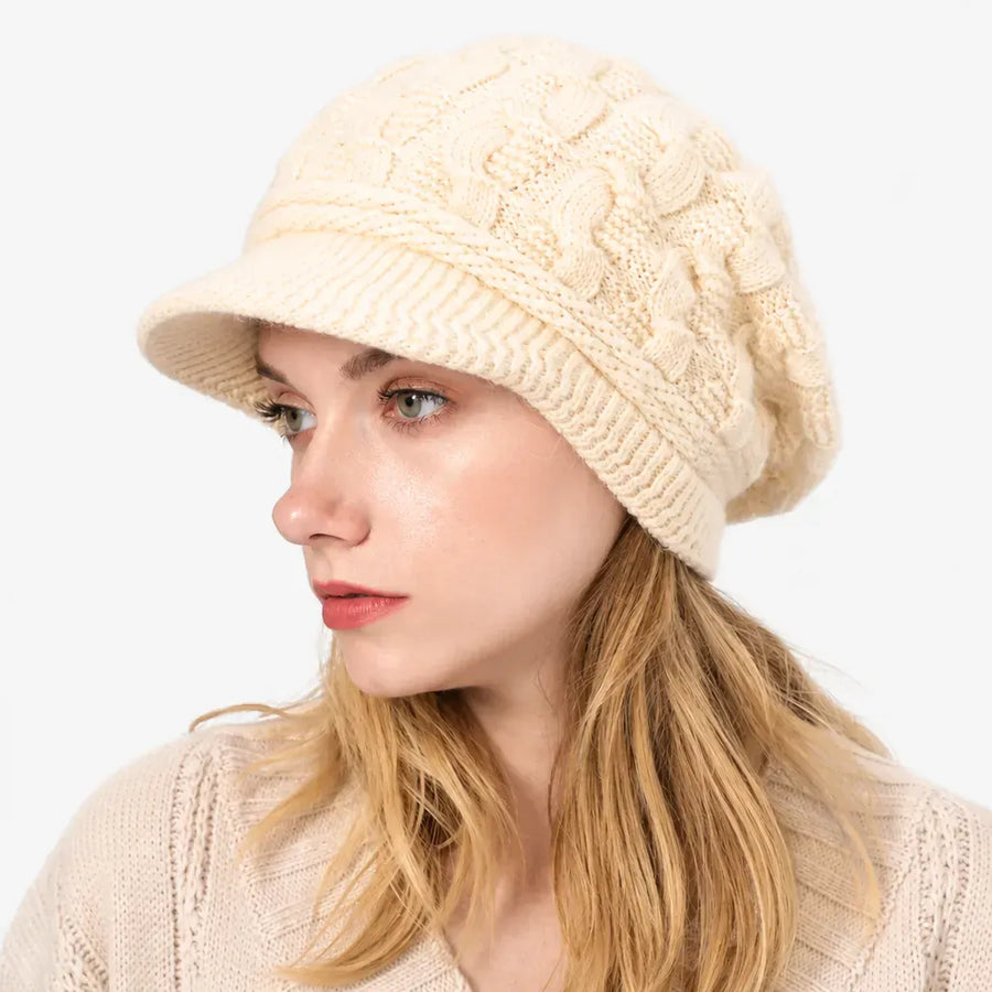 La boîte à chapeaux Bonnet Torsade Femme - Maille Epaisse et Chaude a Petite Visiere