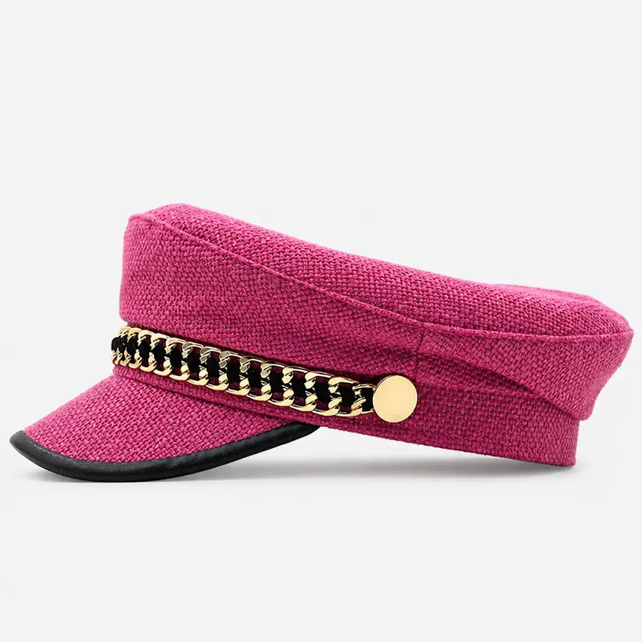 La boîte à chapeaux Casquette Militaire Femme - Tweed Rose avec Chaine Doree
