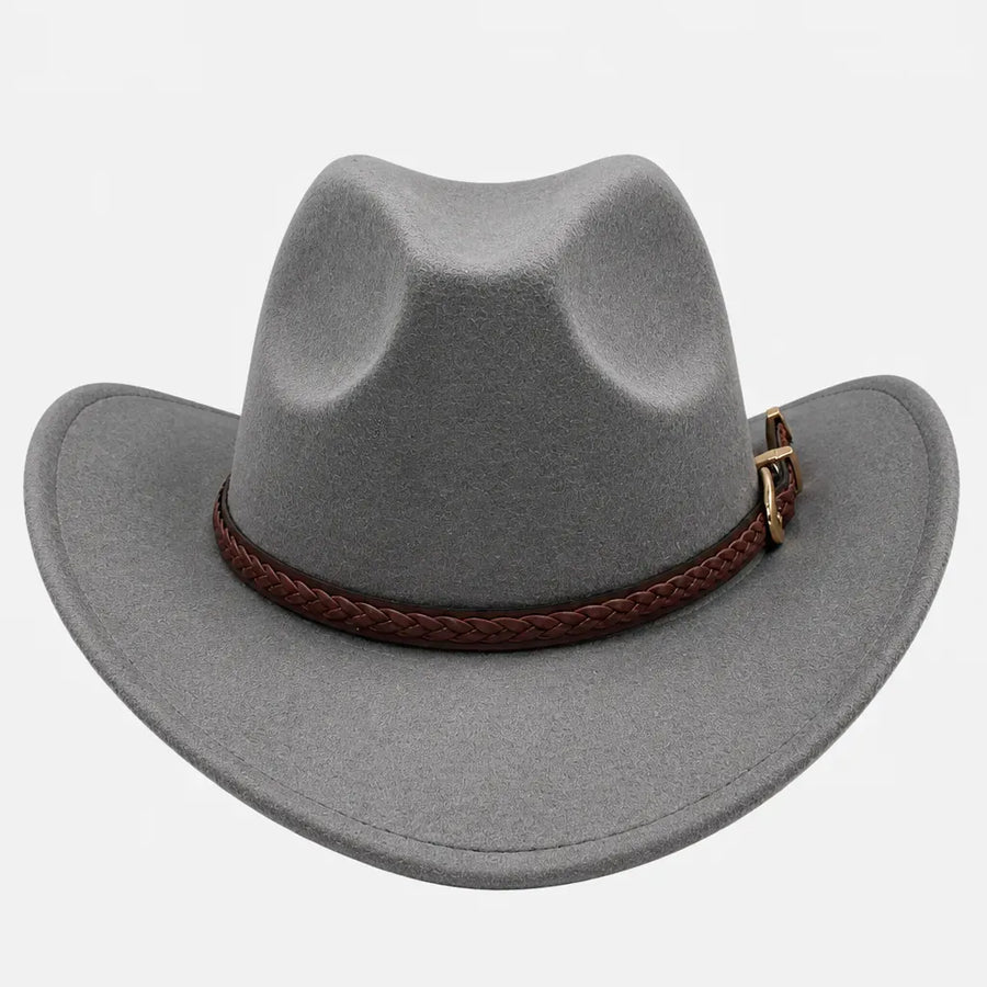 La boîte à chapeaux Chapeau de Cowboy Homme - Feutre 100% laine avec Ceinture Marron