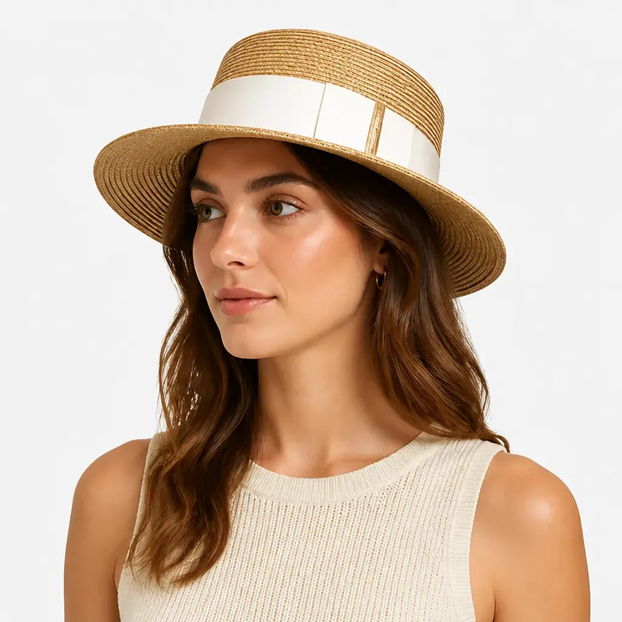 La boîte à chapeaux Chapeau de Paille Blanc Femme - Doux Neutre pour la Plage