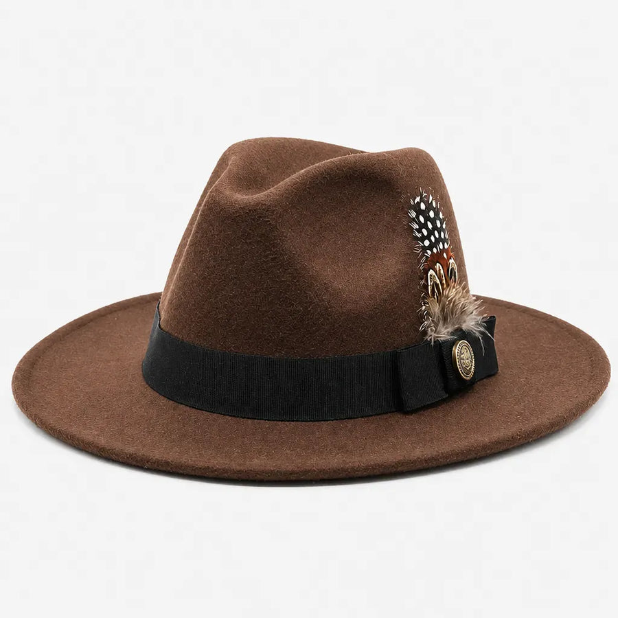 La boîte à chapeaux Chapeau Fedora Blanc - Style Jazz Britannique avec Plume