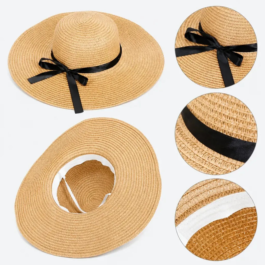 La boîte à chapeaux Chapeau Soleil Femme - Paille Pliable avec Noeud Ete