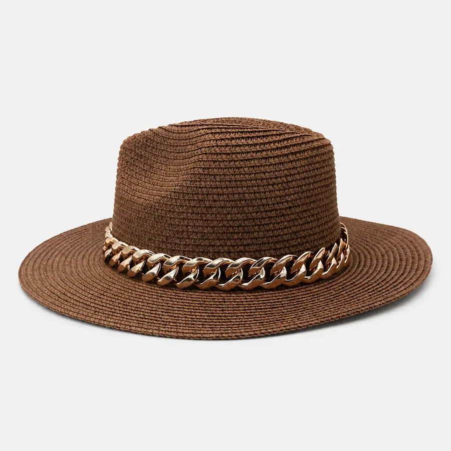 La boîte à chapeaux Grand Chapeau de Plage Femme - Panama Chaine Doree Jazz