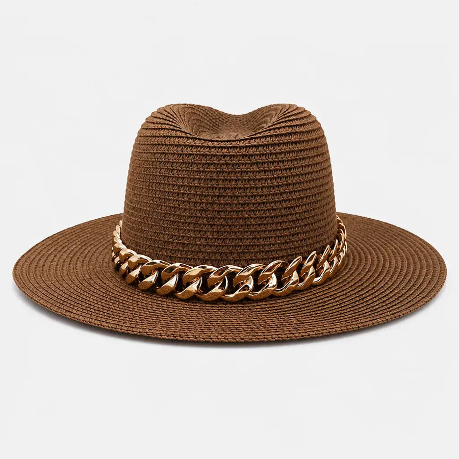 La boîte à chapeaux Grand Chapeau de Plage Femme - Panama Chaine Doree Jazz