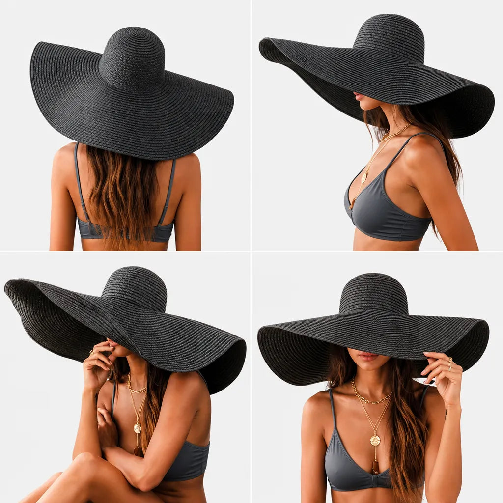 Chapeau Paille Pliable Femme - Grand Format 70cm pour Voyage