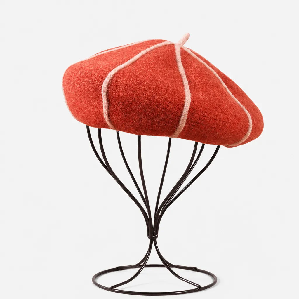 Bonnet Beret Femme Hiver - Motif Citrouille en Laine