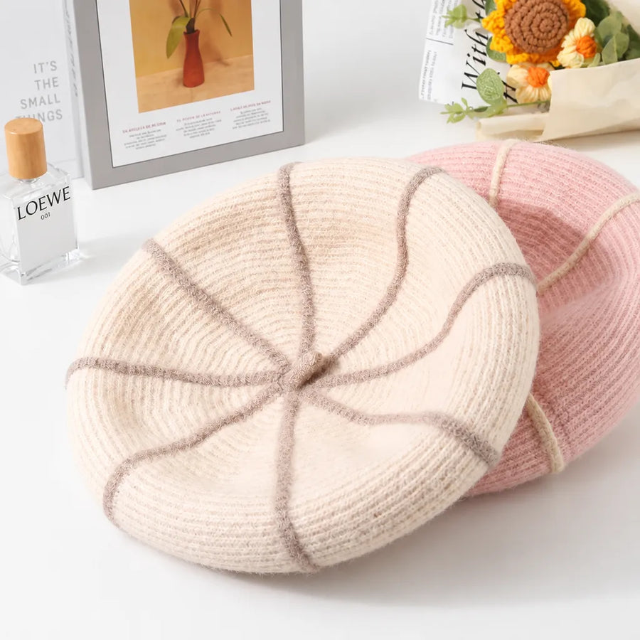 Bonnet Beret Femme Hiver - Motif Citrouille en Laine