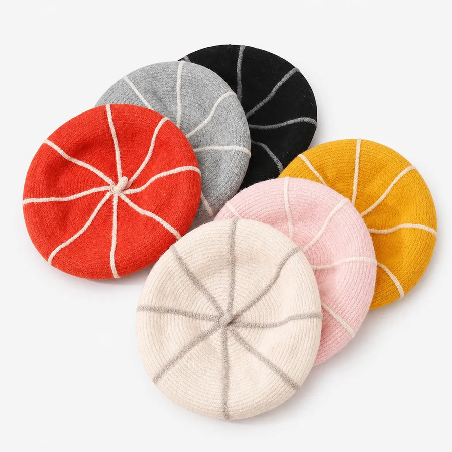 Bonnet Beret Femme Hiver - Motif Citrouille en Laine