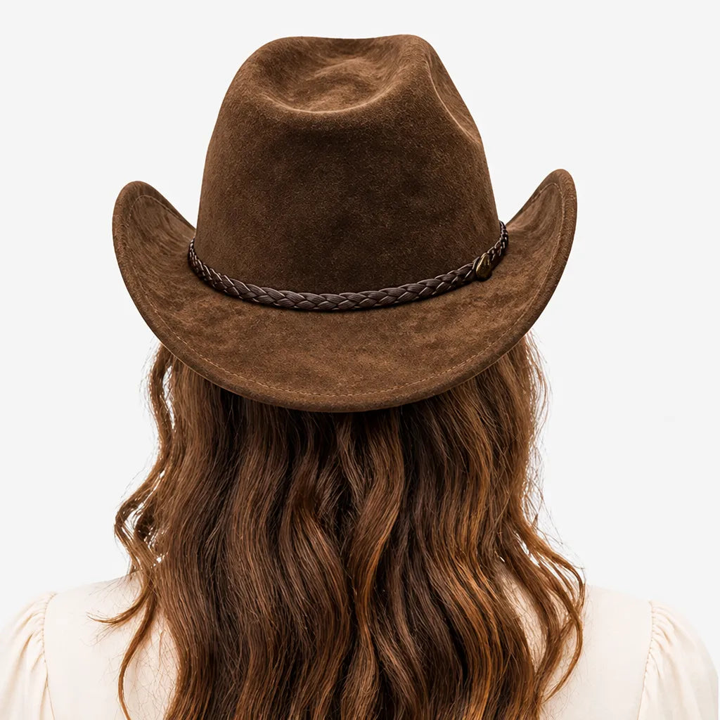 Chapeau de Cowboy Femme - Large Bord Releve et Ceinture Tressee
