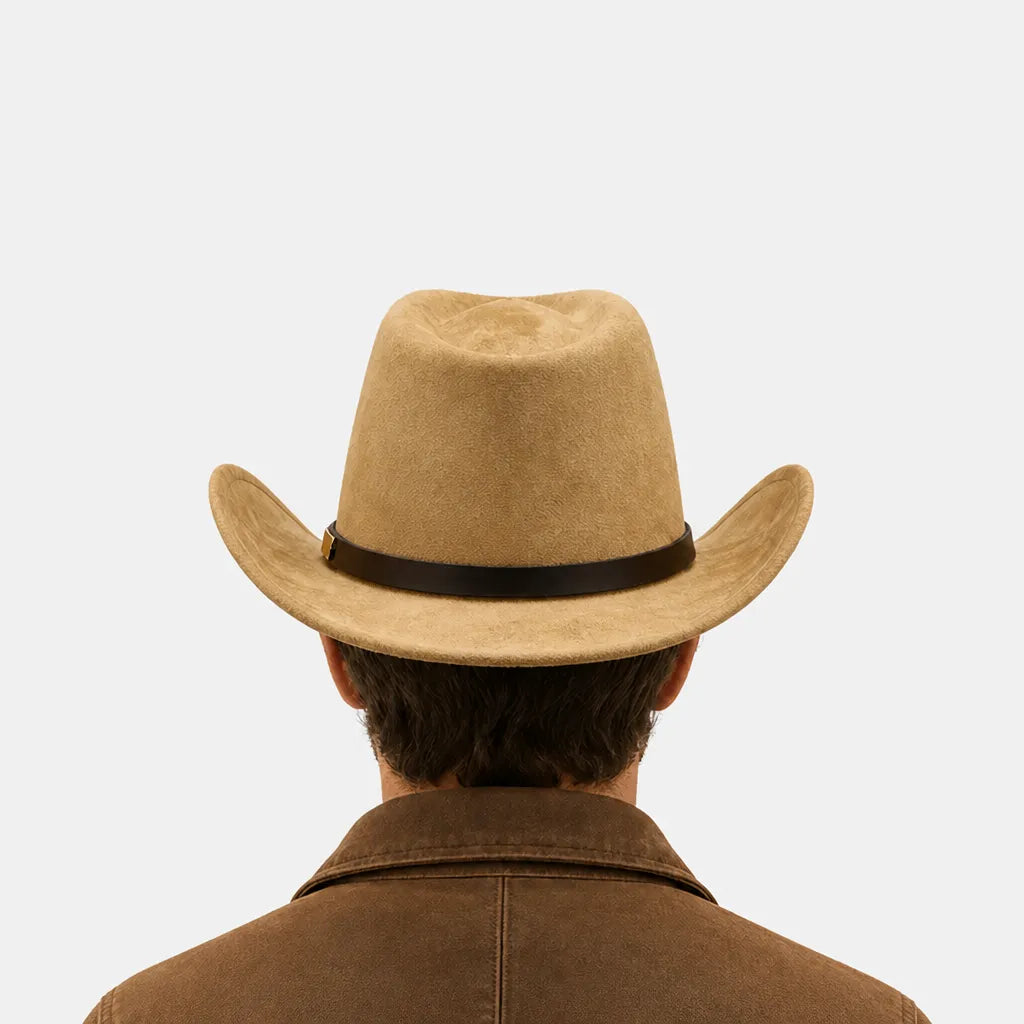 Chapeau Western - Large Bord Releve et Ceinture en Cuir Ethnique