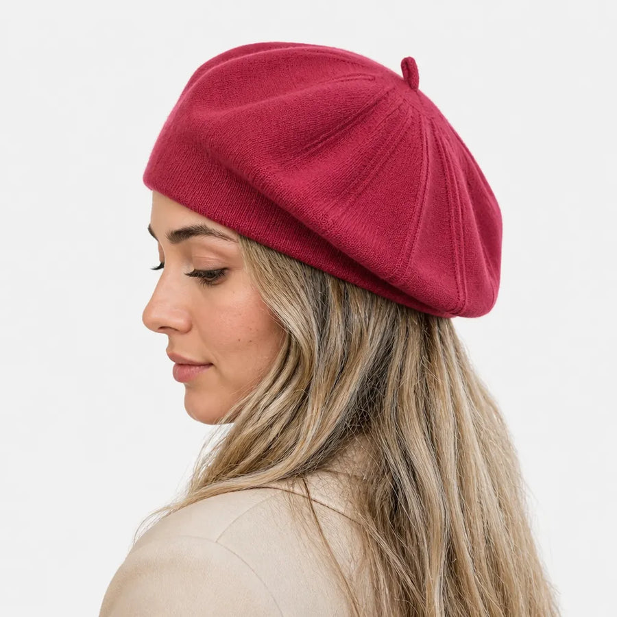 Beret Plat Femme - Tricot Beige Noir ou Bordeaux