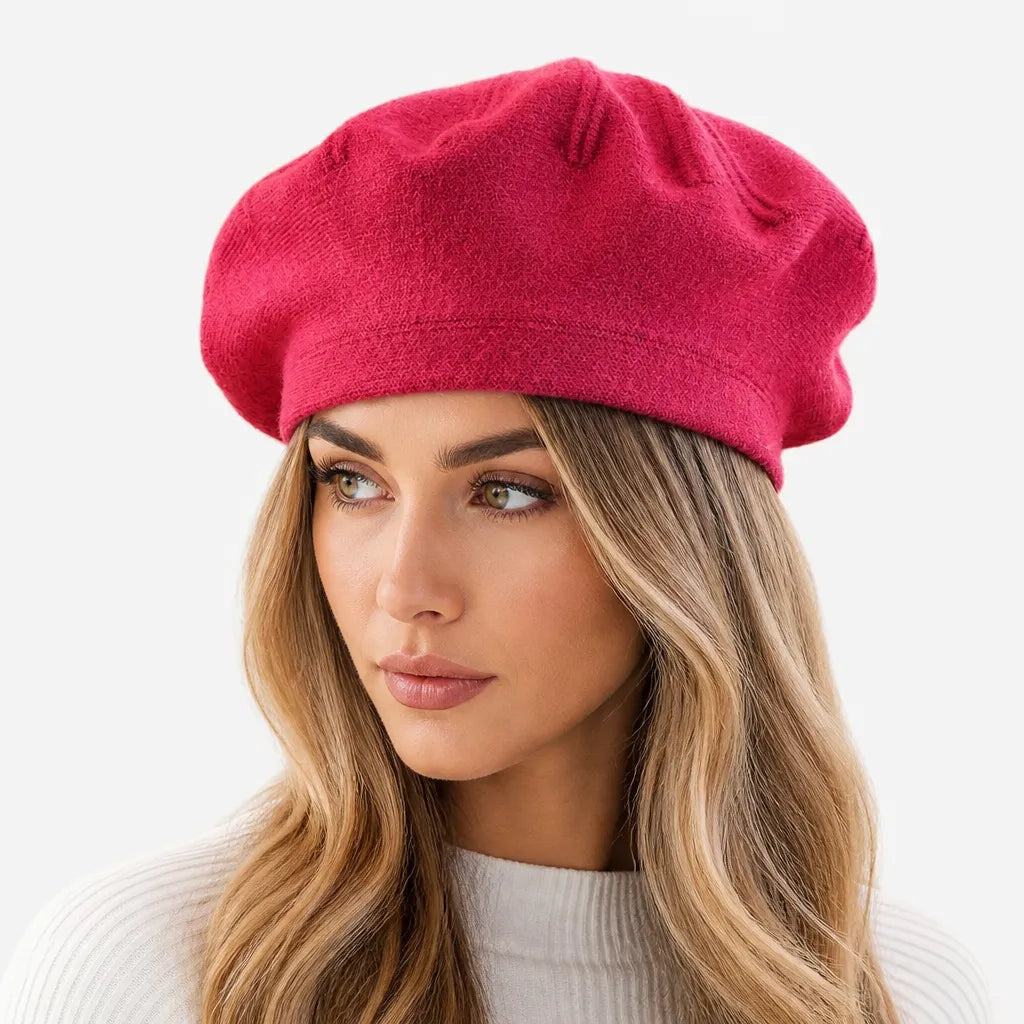 Beret Plat Femme - Tricot Beige Noir ou Bordeaux