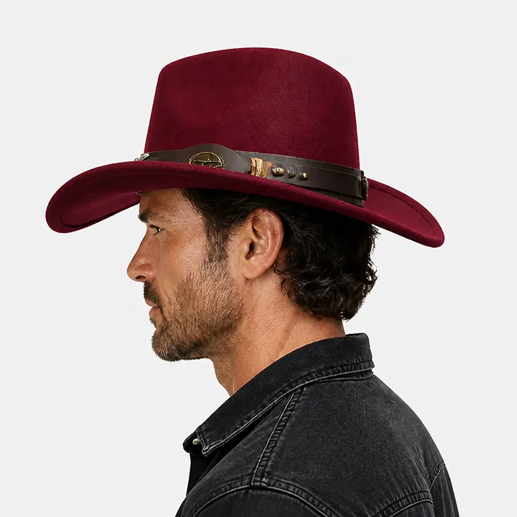 Chapeau Western Homme - a Ceinture en Cuir et Boucle Longhorn