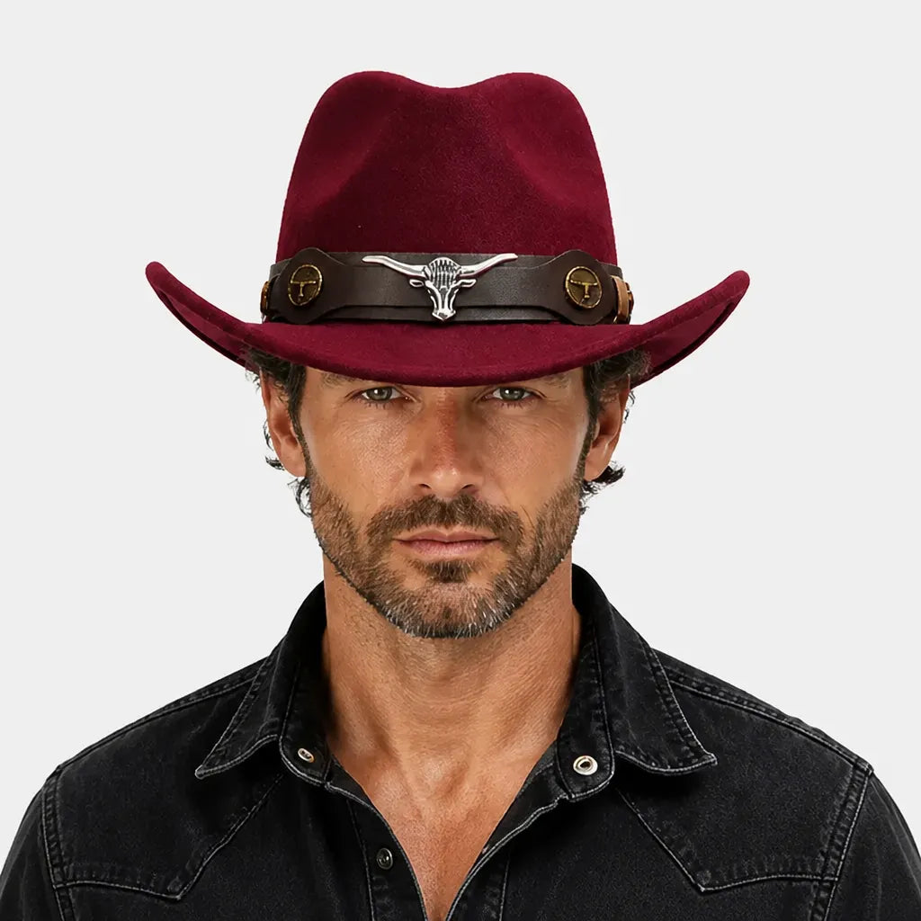 Chapeau Western Homme - a Ceinture en Cuir et Boucle Longhorn