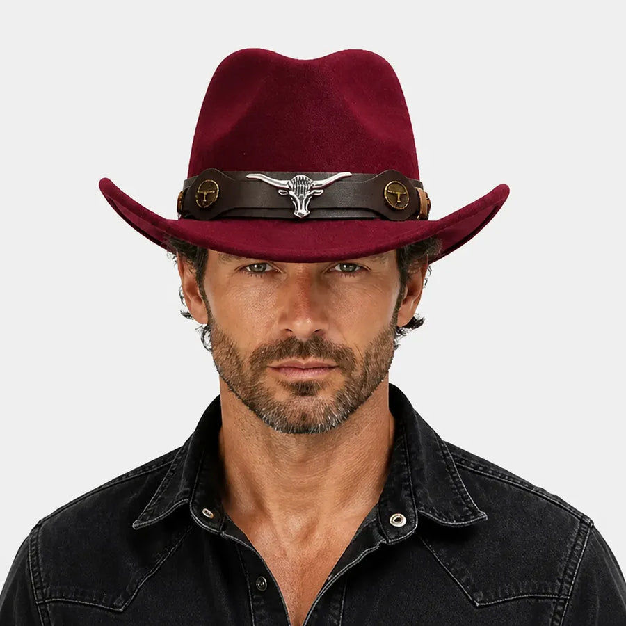 Chapeau Western Homme - a Ceinture en Cuir et Boucle Longhorn