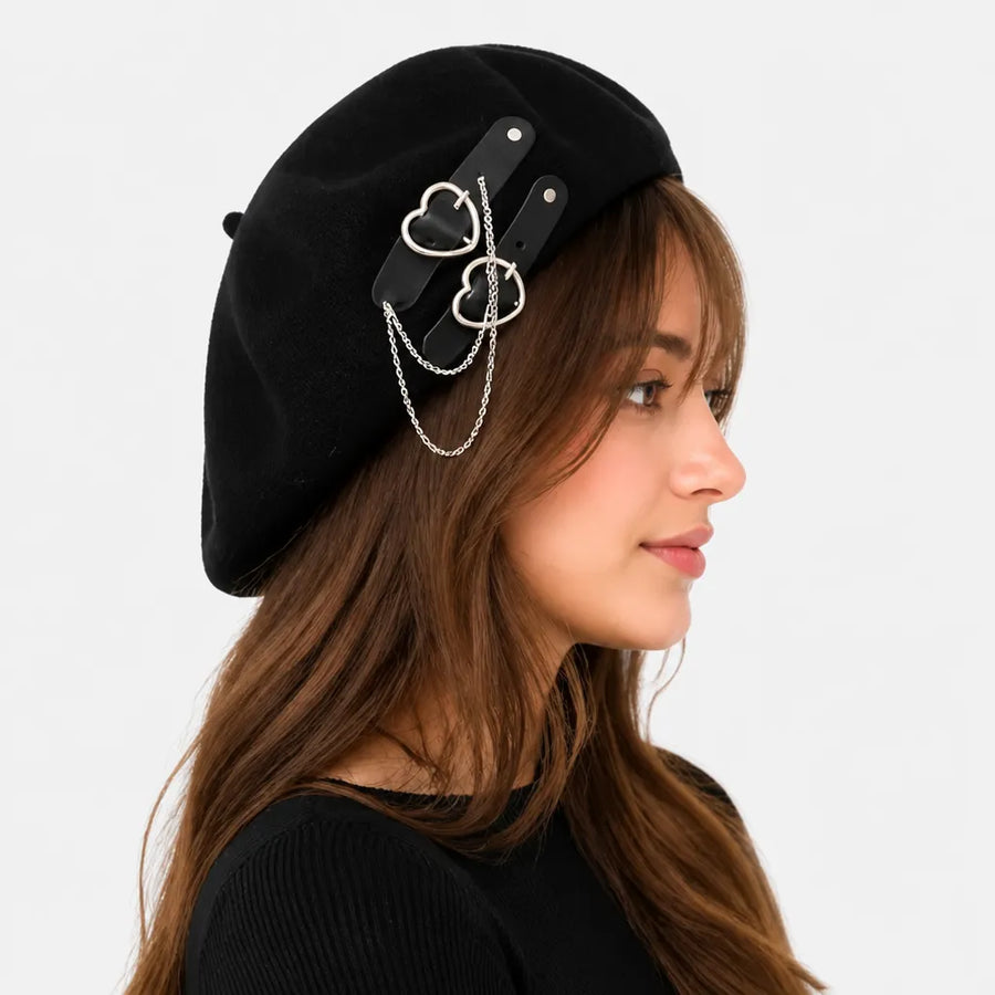 Beret Kawaii - Harajuku avec Chaine et Coeur