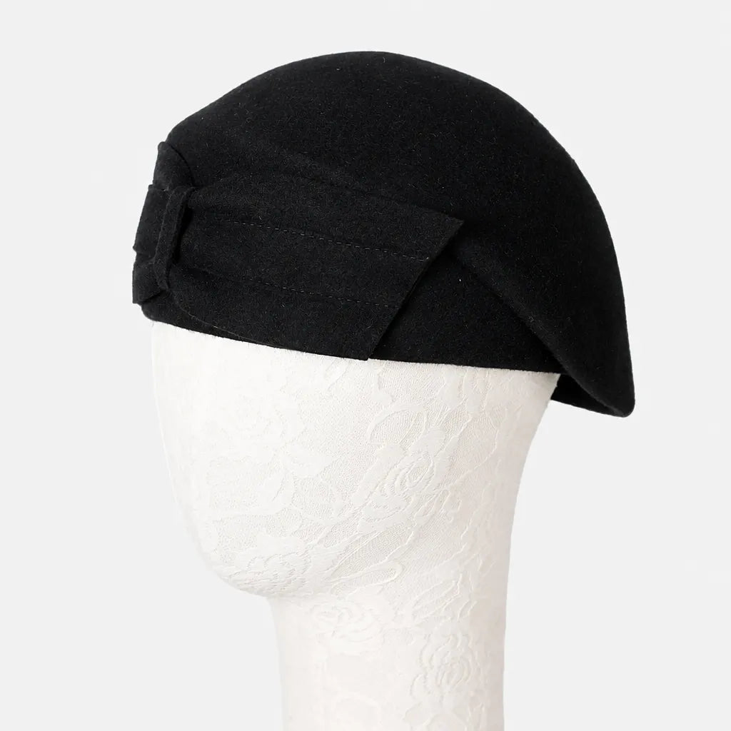 Beret Francais Femme - en Laine avec Noeud Bicolore