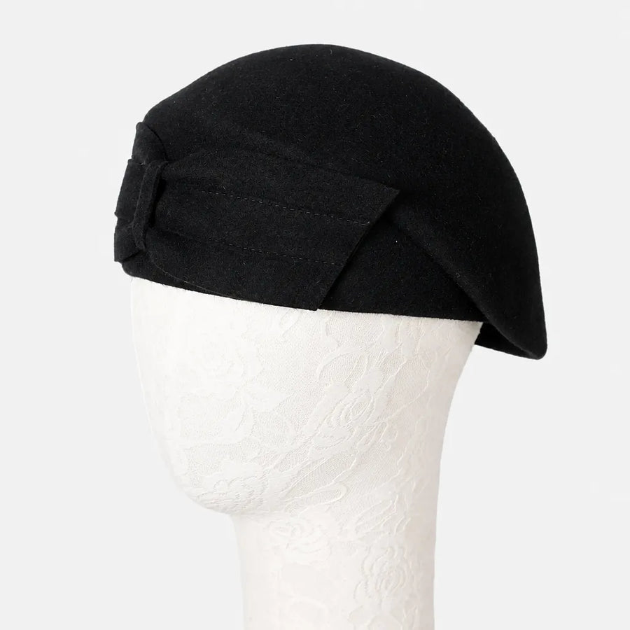 Beret Francais Femme - en Laine avec Noeud Bicolore
