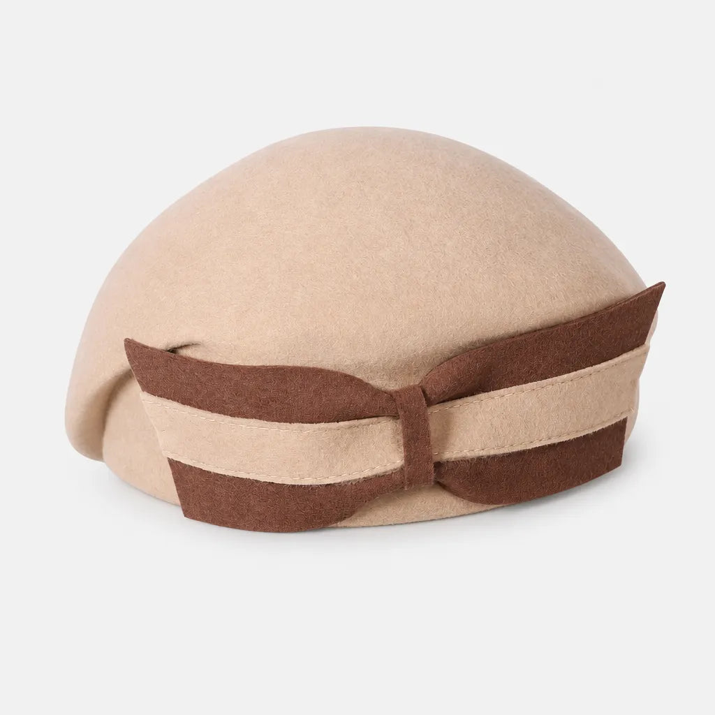 Beret Francais Femme - en Laine avec Noeud Bicolore