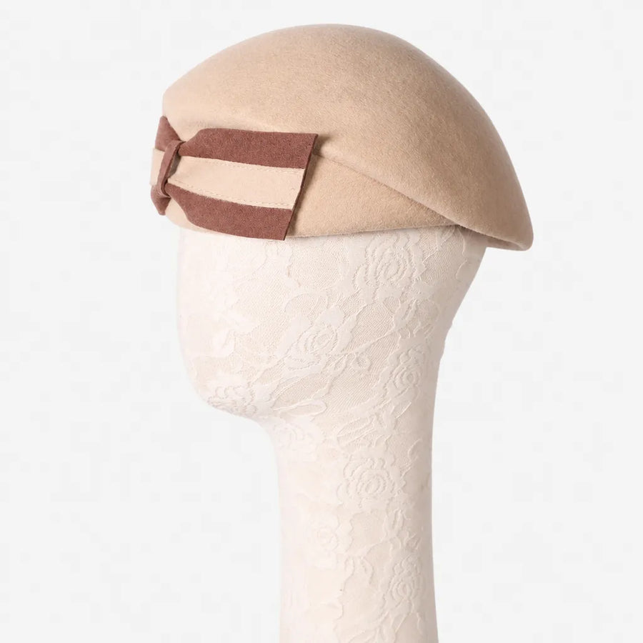 Beret Francais Femme - en Laine avec Noeud Bicolore