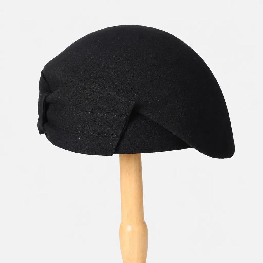 Beret Francais Femme - en Laine avec Noeud Bicolore