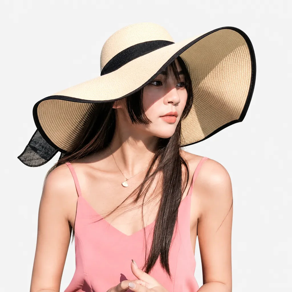 Grand Chapeau de Paille Femme - Anti-UV pour la Plage en Ete