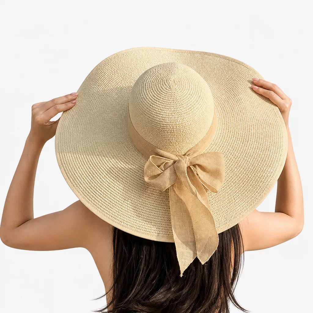Grand Chapeau de Paille Femme - Anti-UV pour la Plage en Ete