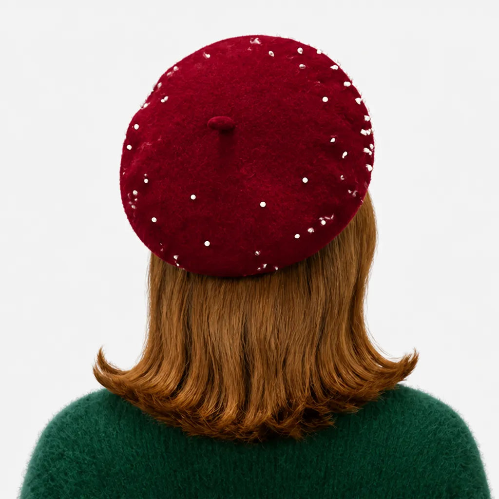 Beret Femme Hiver - en Laine avec Perles et Strass Retro