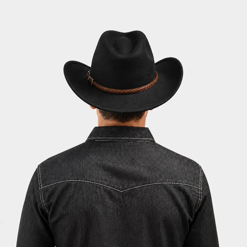 Chapeau de Cowboy Homme - Feutre 100% laine avec Ceinture Marron