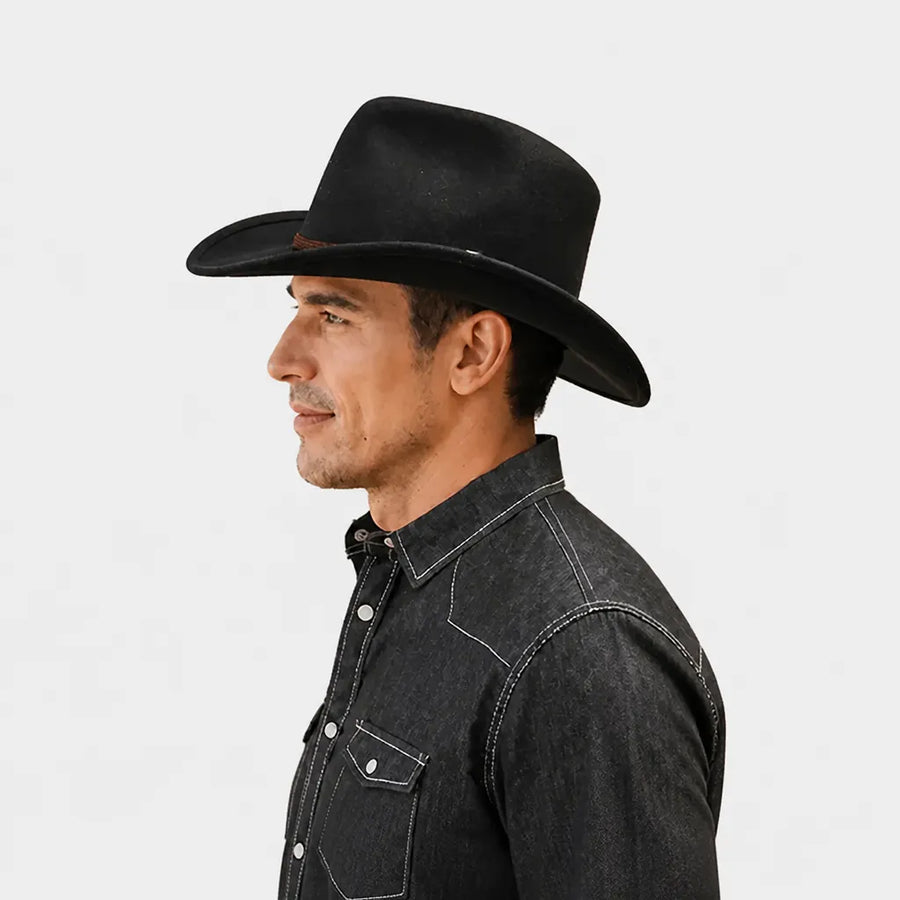 Chapeau de Cowboy Homme - Feutre 100% laine avec Ceinture Marron