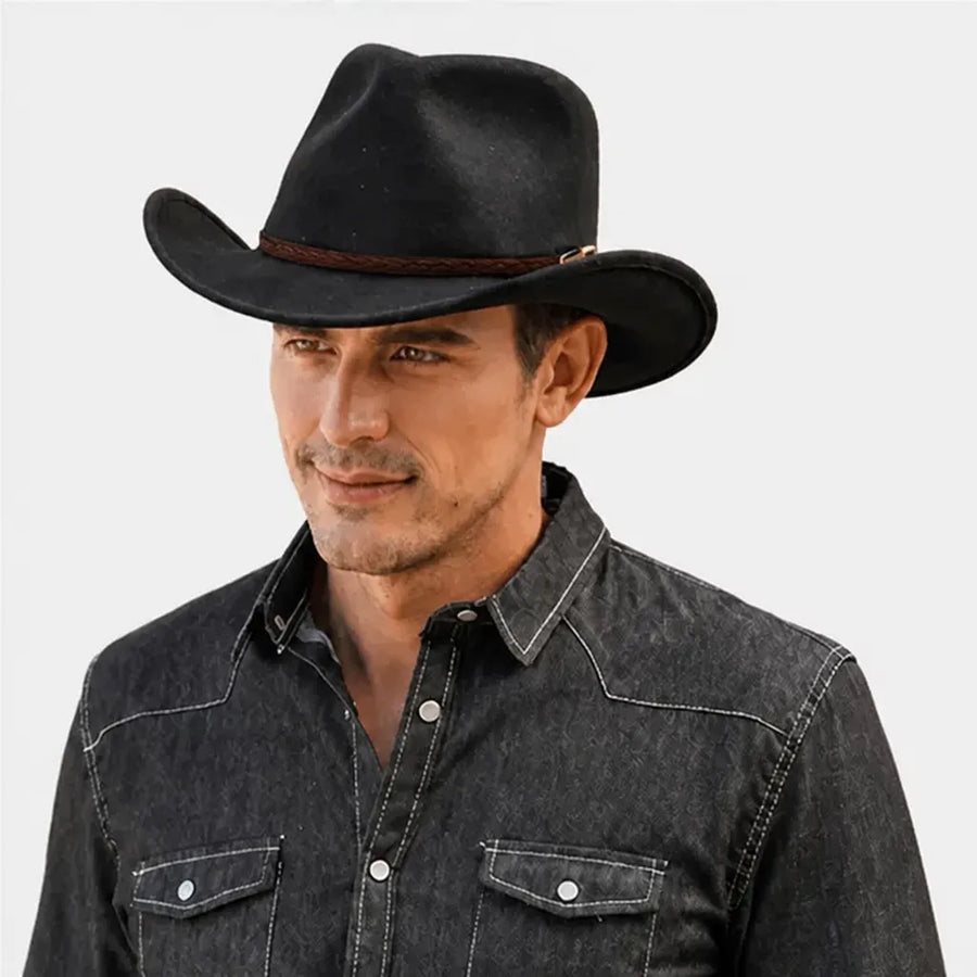 Chapeau de Cowboy Homme - Feutre 100% laine avec Ceinture Marron