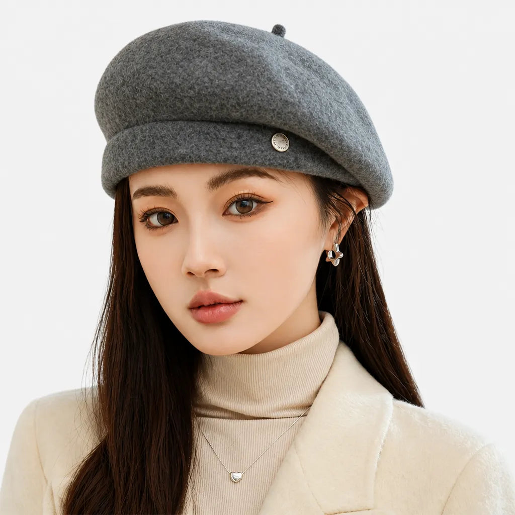 Beret Rouge Femme - en Laine, Reglable Automne-Hiver