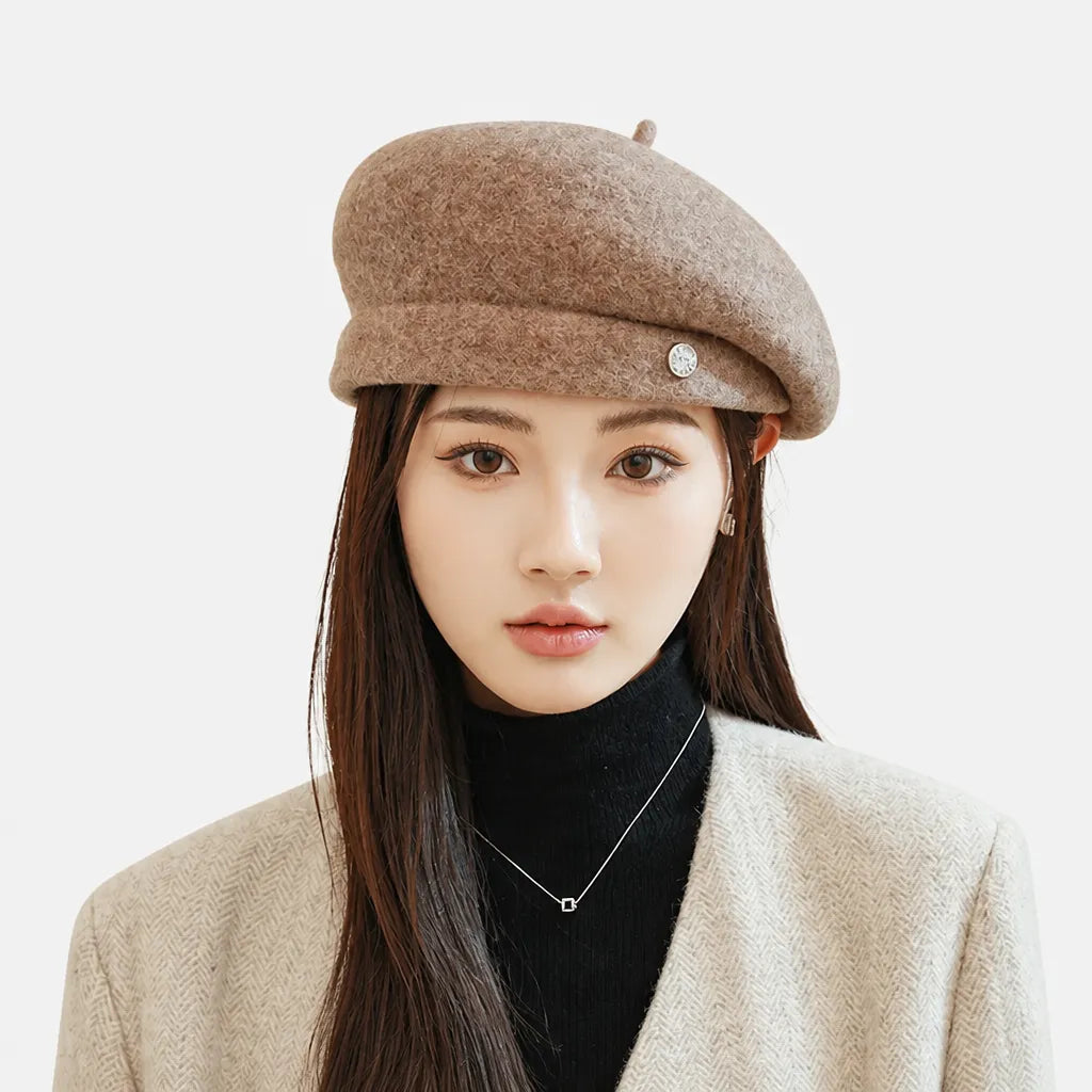 Beret Rouge Femme - en Laine, Reglable Automne-Hiver