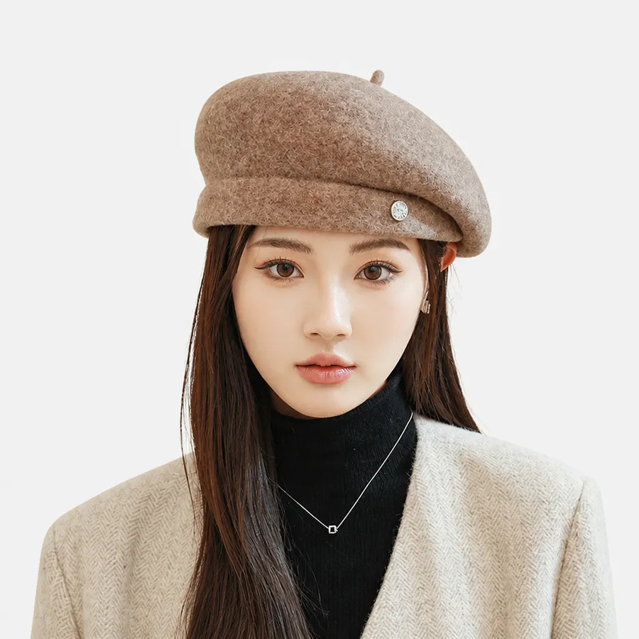 Beret Rouge Femme - en Laine, Reglable Automne-Hiver