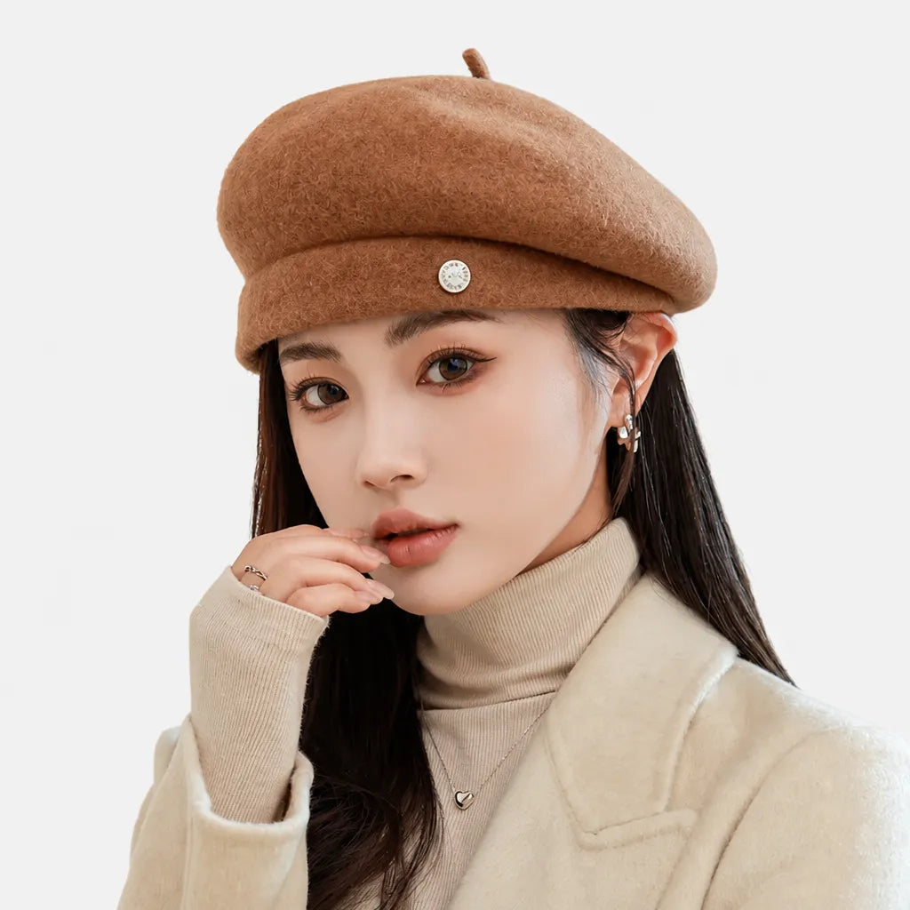 Beret Rouge Femme - en Laine, Reglable Automne-Hiver