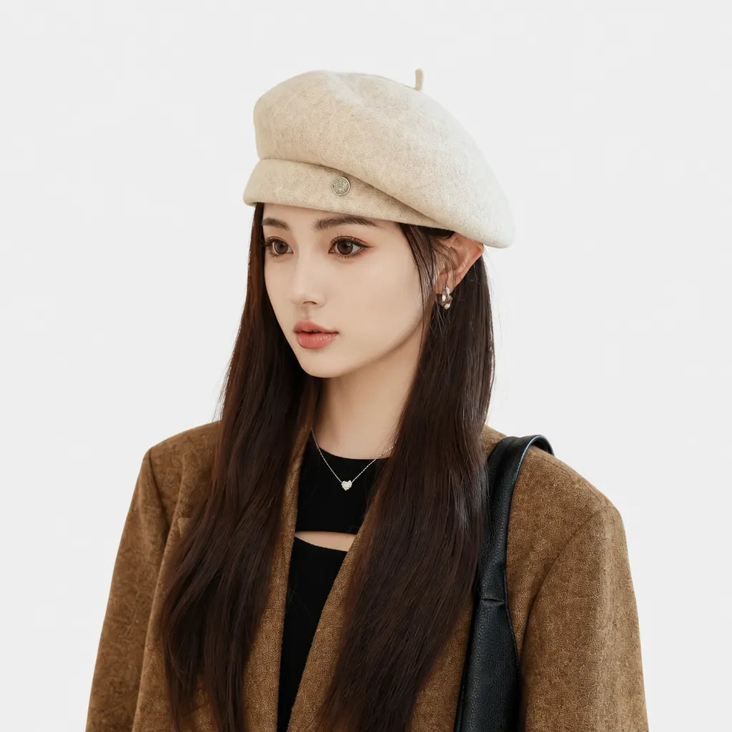 Beret Rouge Femme - en Laine, Reglable Automne-Hiver