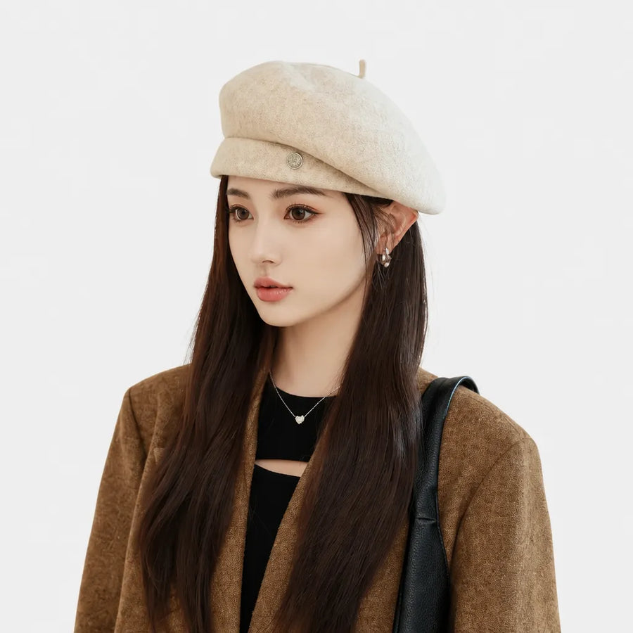 Beret Rouge Femme - en Laine, Reglable Automne-Hiver