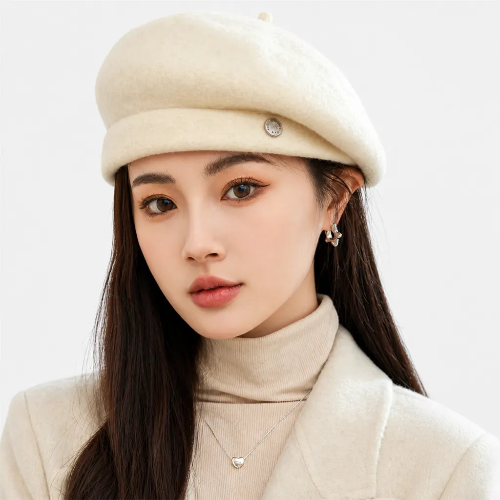 Beret Rouge Femme - en Laine, Reglable Automne-Hiver