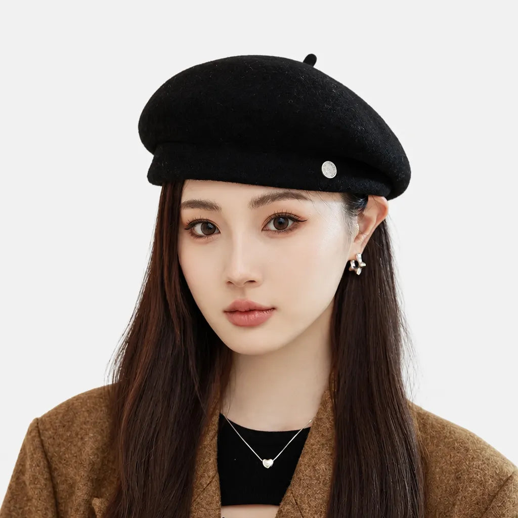 Beret Rouge Femme - en Laine, Reglable Automne-Hiver