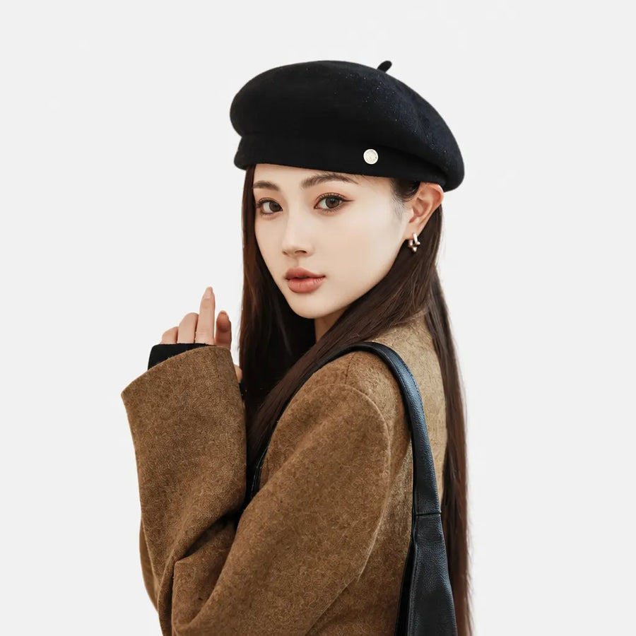 Beret Rouge Femme - en Laine, Reglable Automne-Hiver