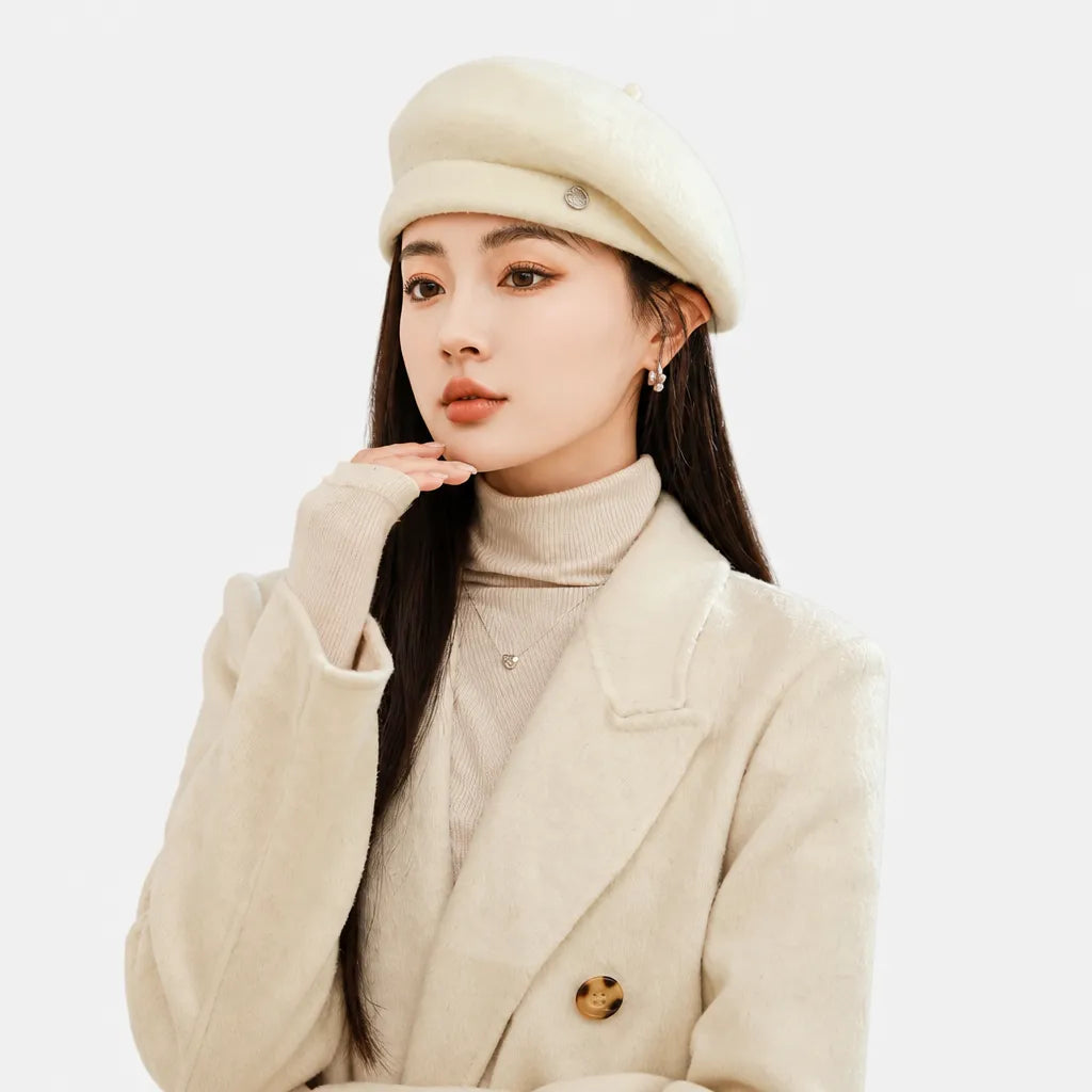 Beret Rouge Femme - en Laine, Reglable Automne-Hiver