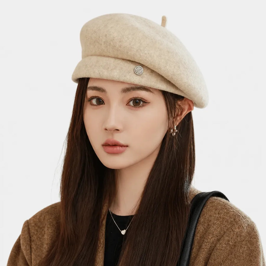 Beret Rouge Femme - en Laine, Reglable Automne-Hiver