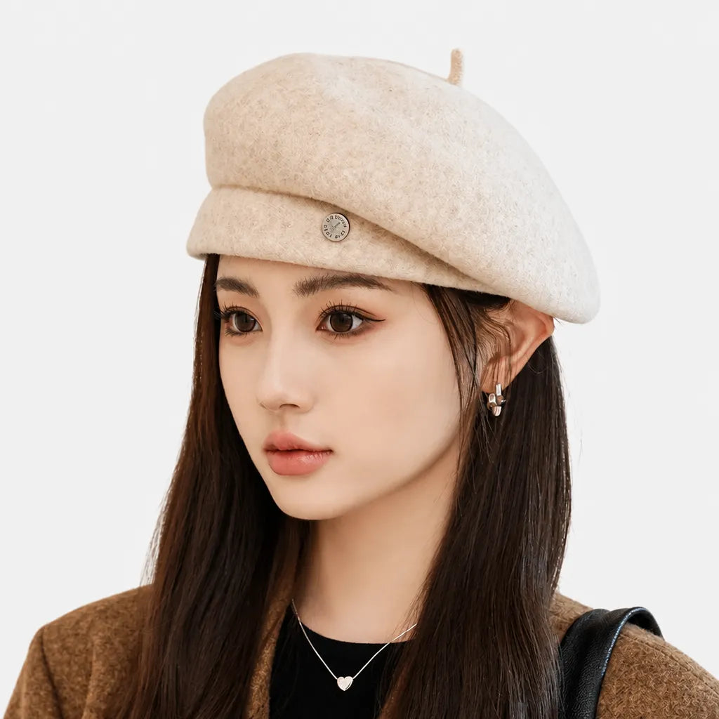 Beret Rouge Femme - en Laine, Reglable Automne-Hiver