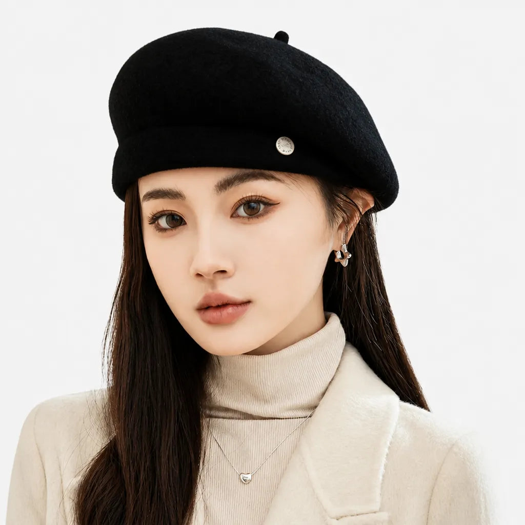 Beret Rouge Femme - en Laine, Reglable Automne-Hiver
