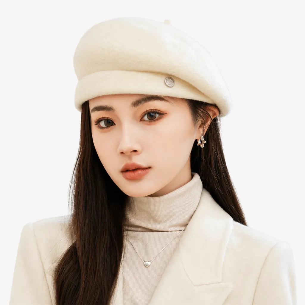 Beret Rouge Femme - en Laine, Reglable Automne-Hiver