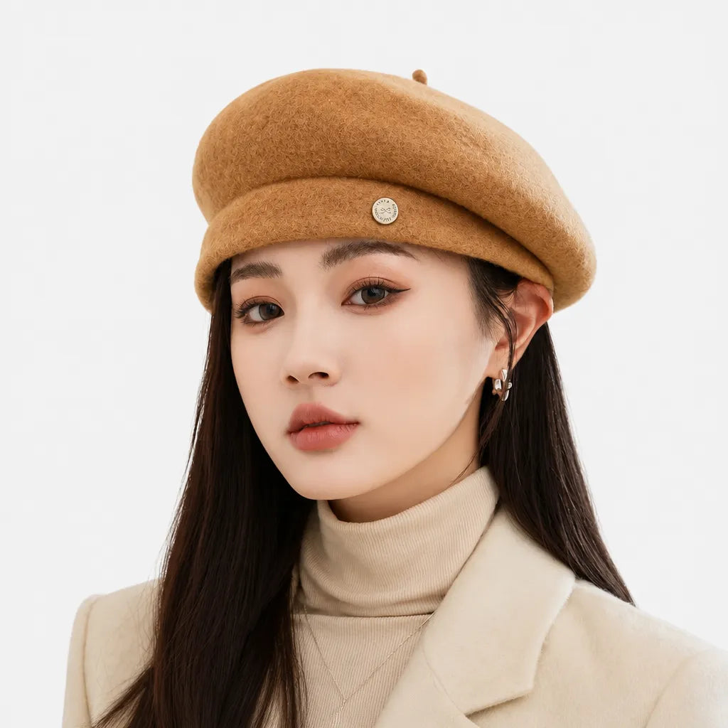 Beret Rouge Femme - en Laine, Reglable Automne-Hiver