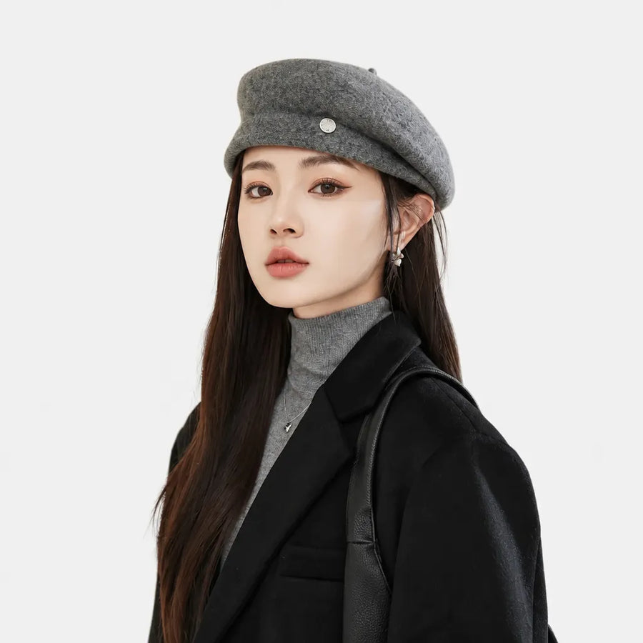 Beret Rouge Femme - en Laine, Reglable Automne-Hiver