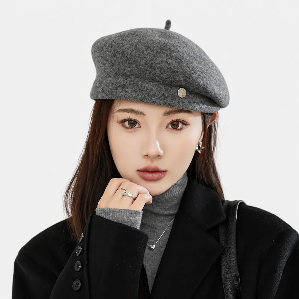 Beret Rouge Femme - en Laine, Reglable Automne-Hiver