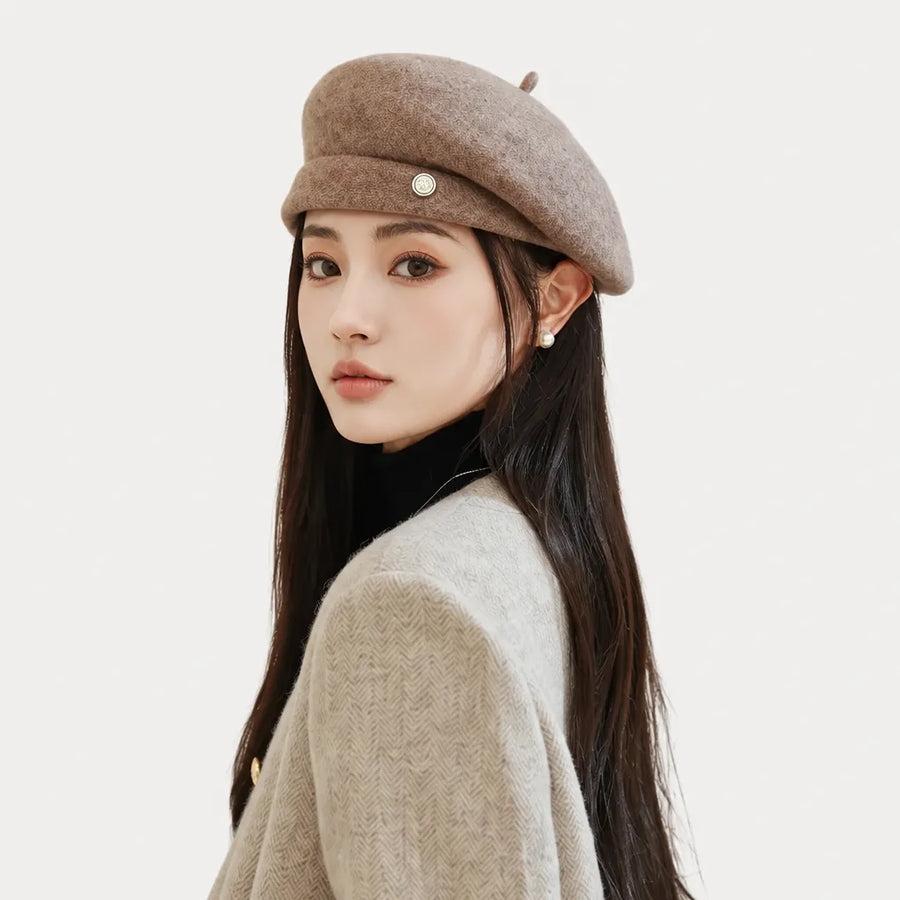 Beret Rouge Femme - en Laine, Reglable Automne-Hiver