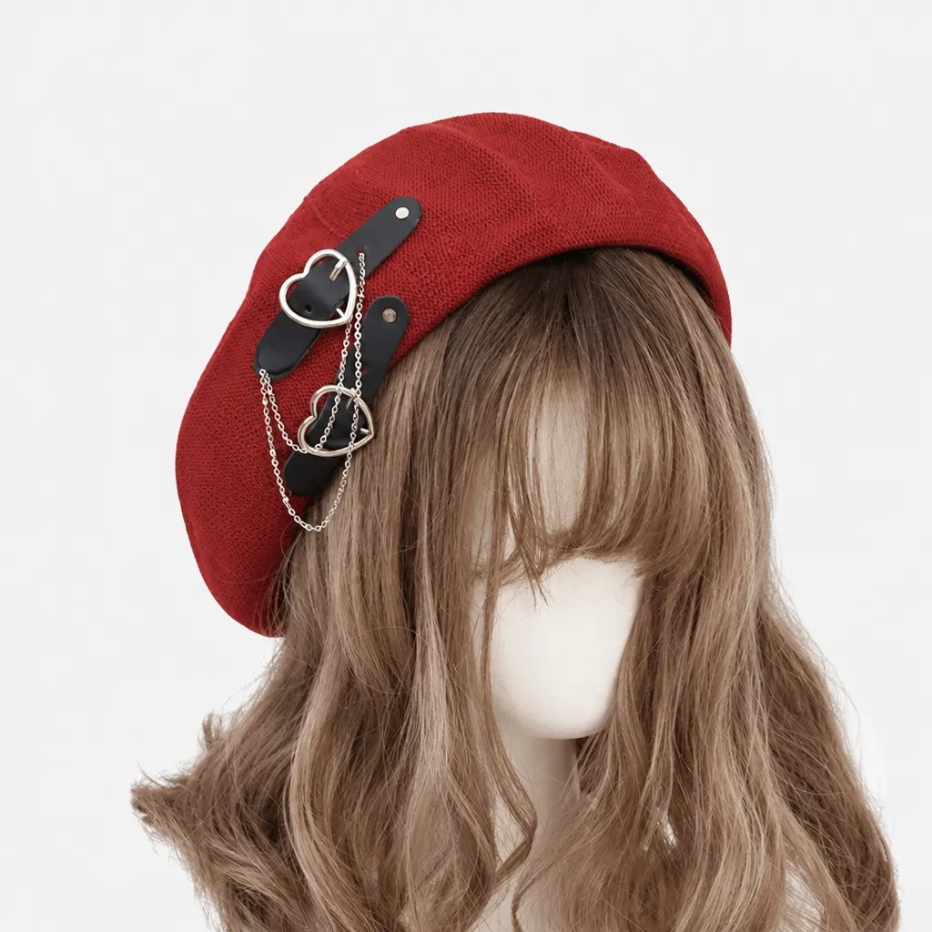 Beret Kawaii - Harajuku avec Chaine et Coeur